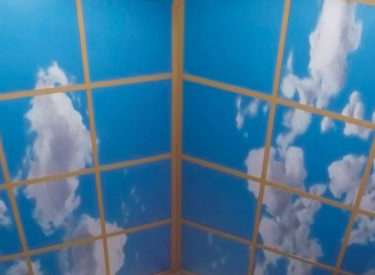 Detail of vaulted ceiling trompe l’oeil mural