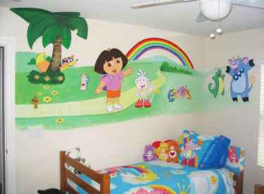 Children’s bedroom mural with Dora the Explorer theme