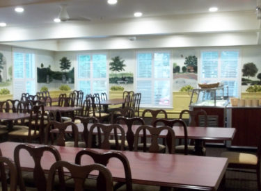 Panoramic historical mural in sorority formal dining room