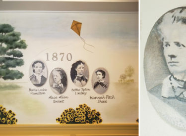 Detail of historical mural in sorority formal dining room