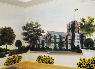 Detail of historical mural in sorority formal dining room