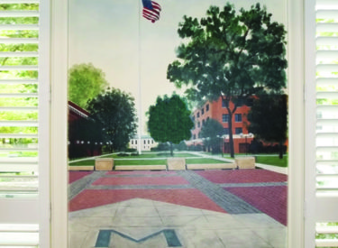 Detail of historical mural in sorority formal dining room