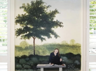 Detail of historical mural in sorority formal dining room