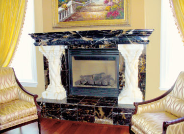 Faux marbled mantel and columns to match actual marble hearth and sides