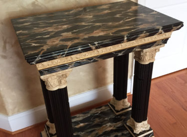 Trompe l’oeil marbling of console table