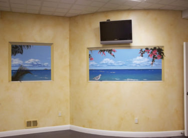 Exercise room mural with faux finish olde-world drift