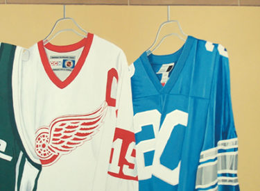 Youth bedroom trompe l’oeil sports mural detail