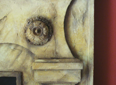 Detail fauxstone fireplace and accents