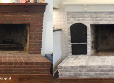 Whitewashing of original brick fireplace